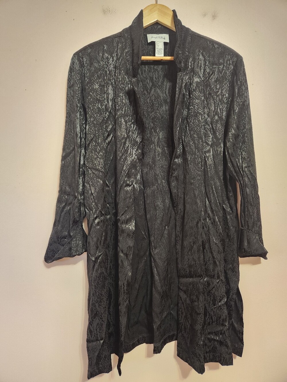 Joseph Ribkoff Black Jacquard Animal Print Longline Duster Blazer Jacket Size 14